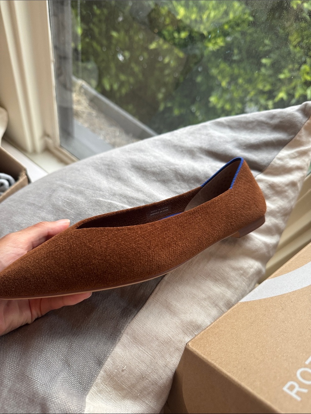 Rothy’s Women's Pointed Toe Suede Ballet Flat in Brown